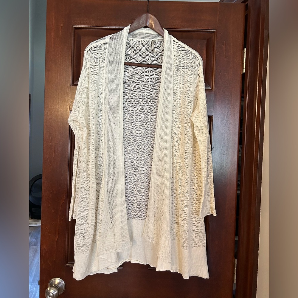 Anthropologie Knitted & Knotted Cream Open Front Knit Cardigan Duster Size S